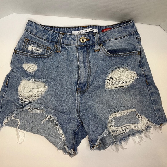 Celebrity Pink Pants - CELEBRITY PINK The Rebel Ultra High-Rise Frayed Denim Shorts Size 5/27